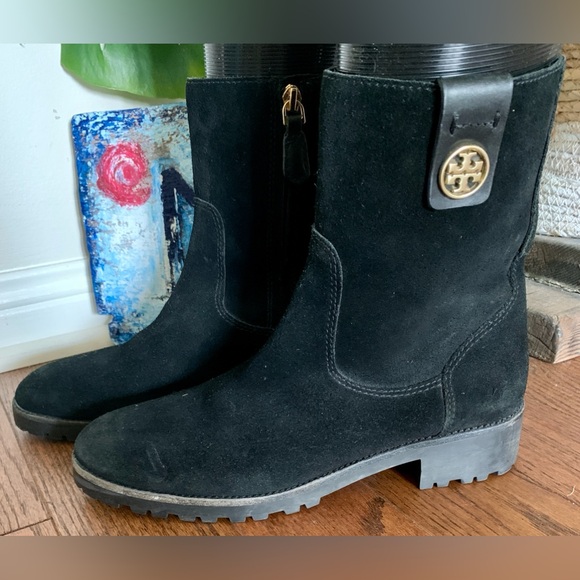 Tory Burch Black Suede Western Calf height Boots 🥾 Inside Zip Round Toe - Picture 10 of 15